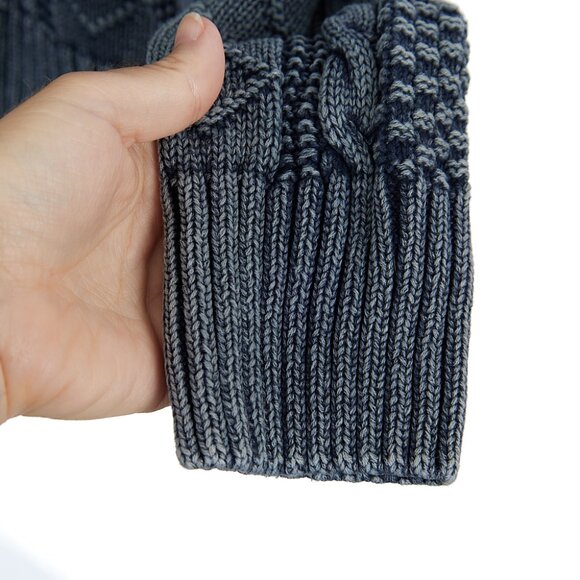 Carbon 2 Cobalt Sweater Mens Large Stavanger Full Zip Linen Nordic 3D Cable Knit - Picture 3 of 5